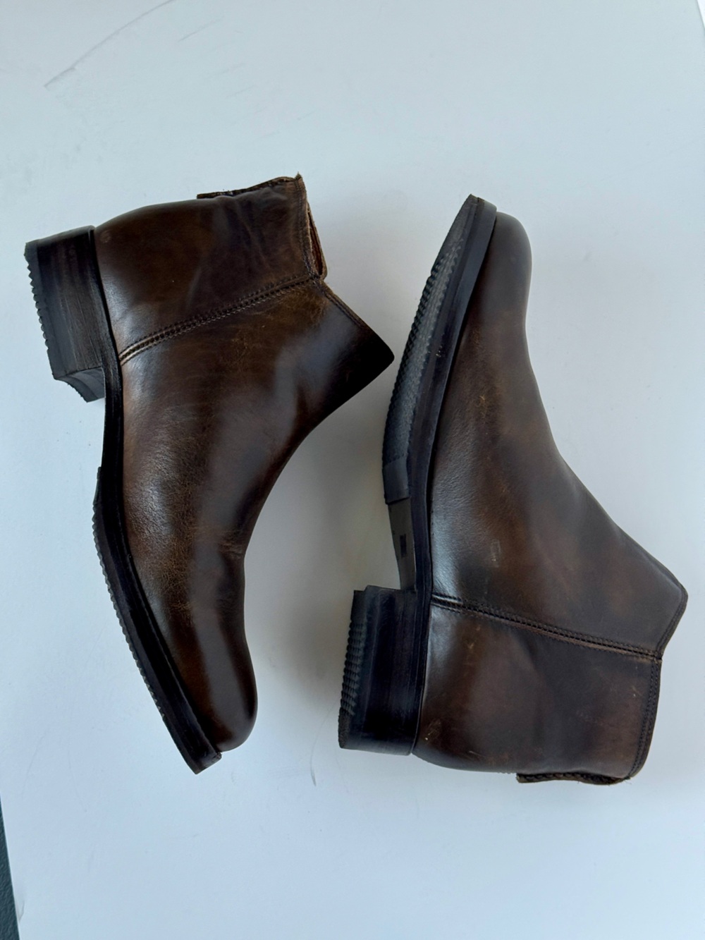 FRYE Women’s 9 Dark Brown Leather Booties Outside Zip MADISON MOTO SHOOTIE - Picture 11 of 16